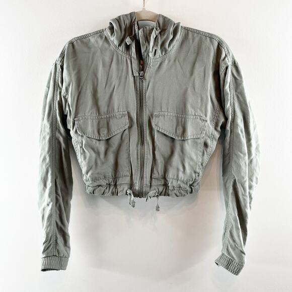 Abercrombie Utility Hooded Cropped Full Zip Jacket Green XXS - Picture 2 of 16
